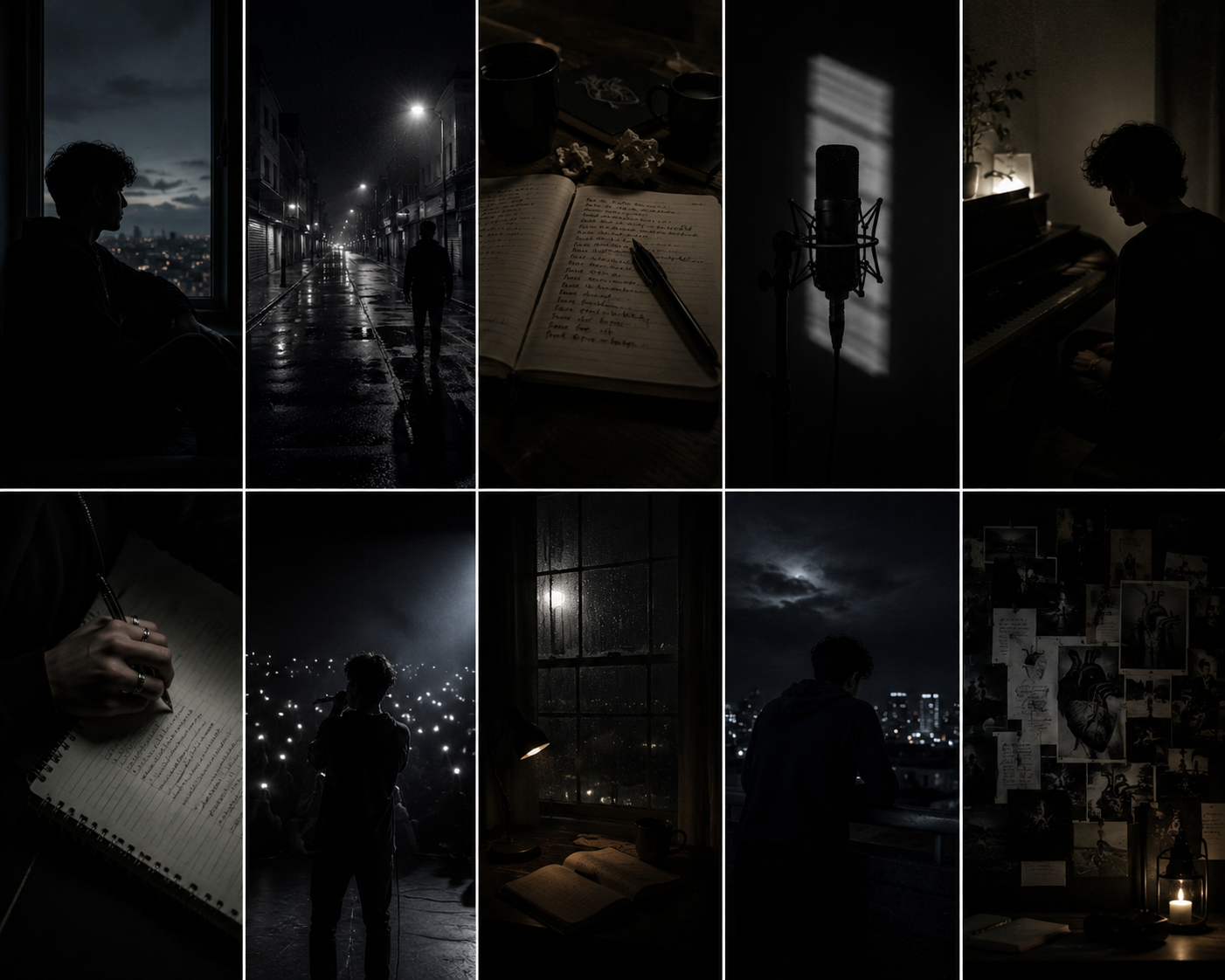 Archivo visual de composición musical y escritura nocturna