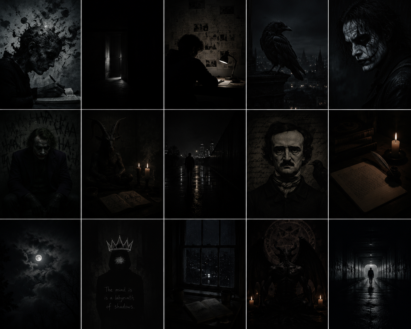 Galería de escenas oscuras, personajes y escritura