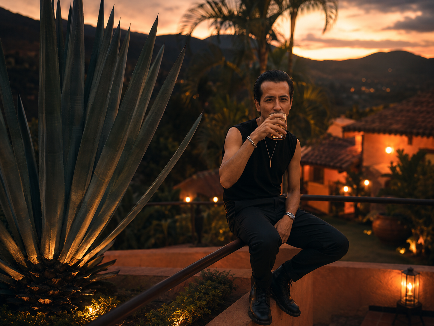 Luis Allan Poe en una terraza durante el atardecer